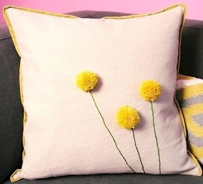 Yellow Pom-Pom Flower Pillows