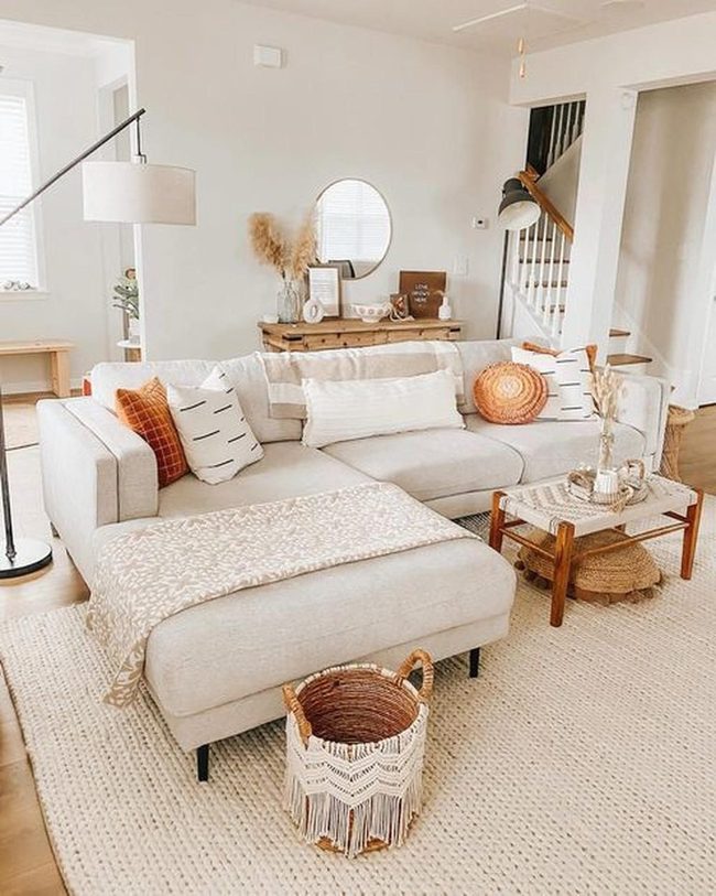 Beige Sofa Orange Accents Natural