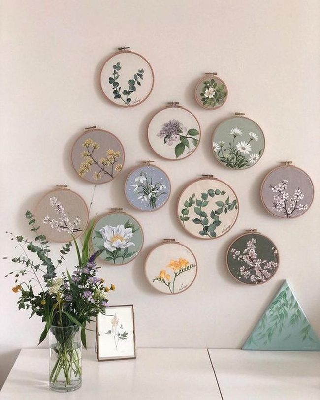 Hand-Painted Floral Embroidered Hoops