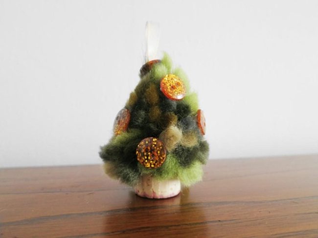 Fluffy Green Mini Trees Orange Sparkles