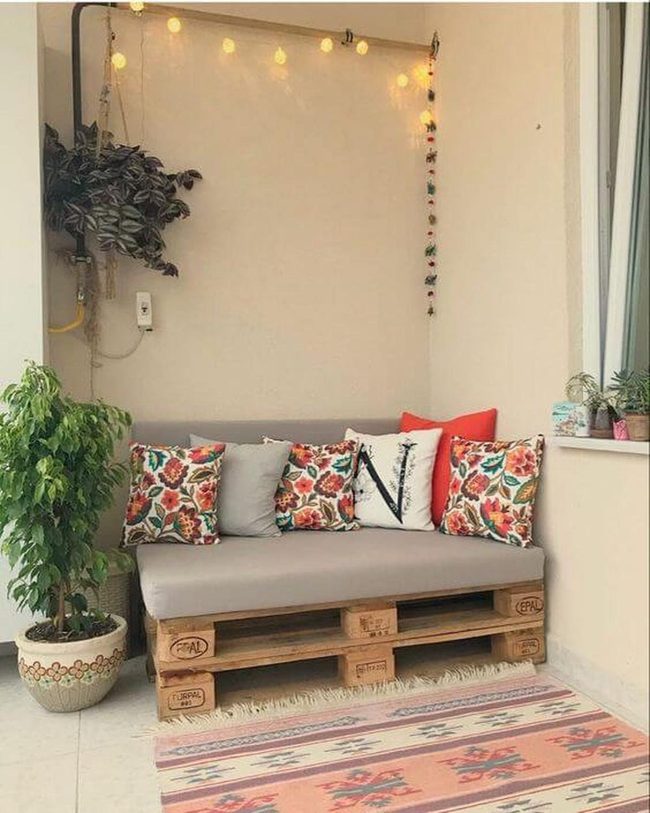 Pallet Wood Sofa With Fairy Lights