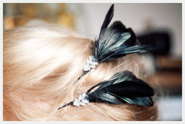 Silvery Black Feather Clips