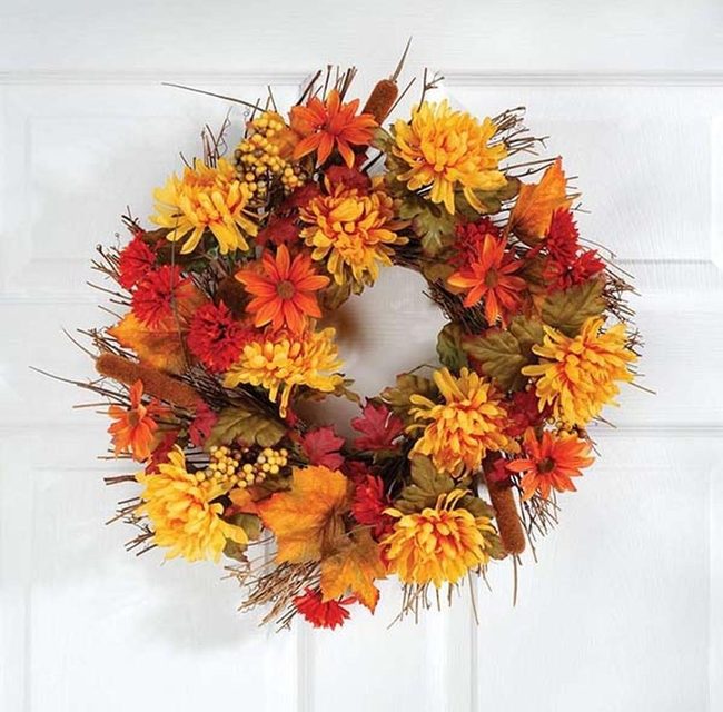 Autumn Orange And Burgundy Door Wreath