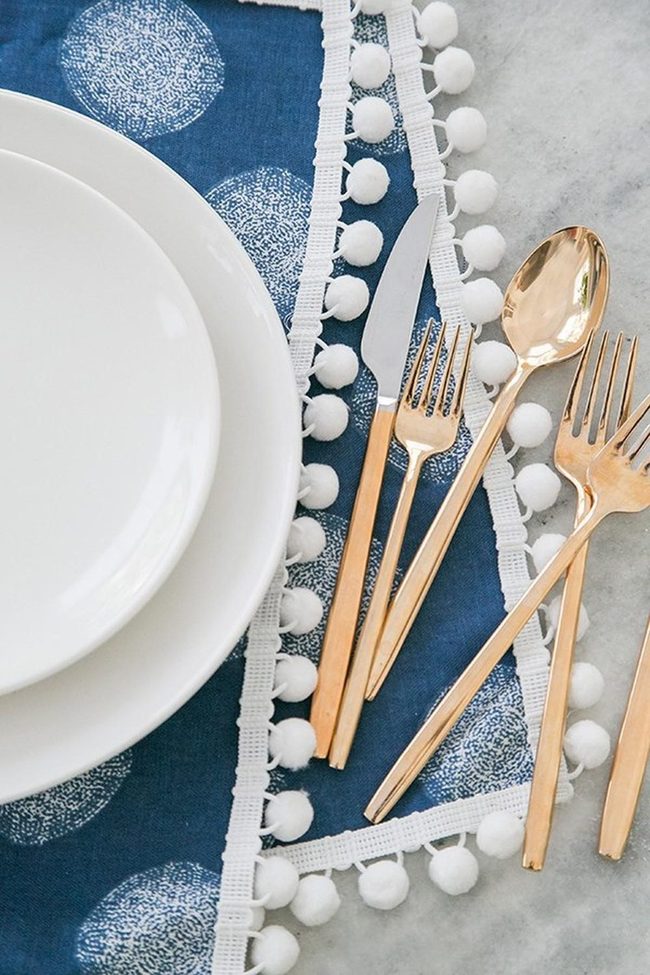 Gold Cutlery, Blue Polka Delight