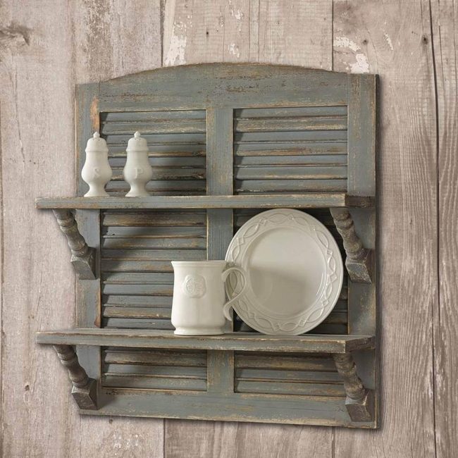 White Dishes, Gray Wood Shelves