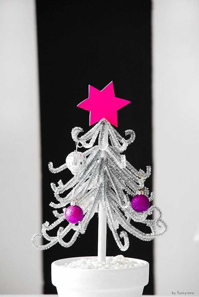 Pink Ornaments Silver Tinsel
