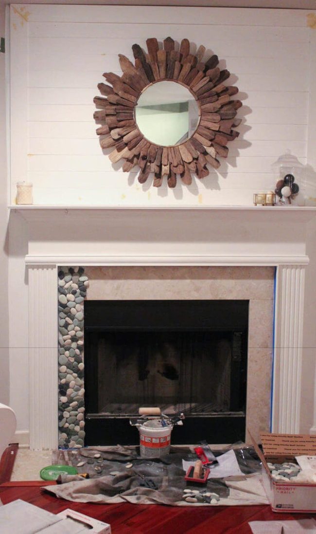 Colorful Mosaic Fireplace Feature