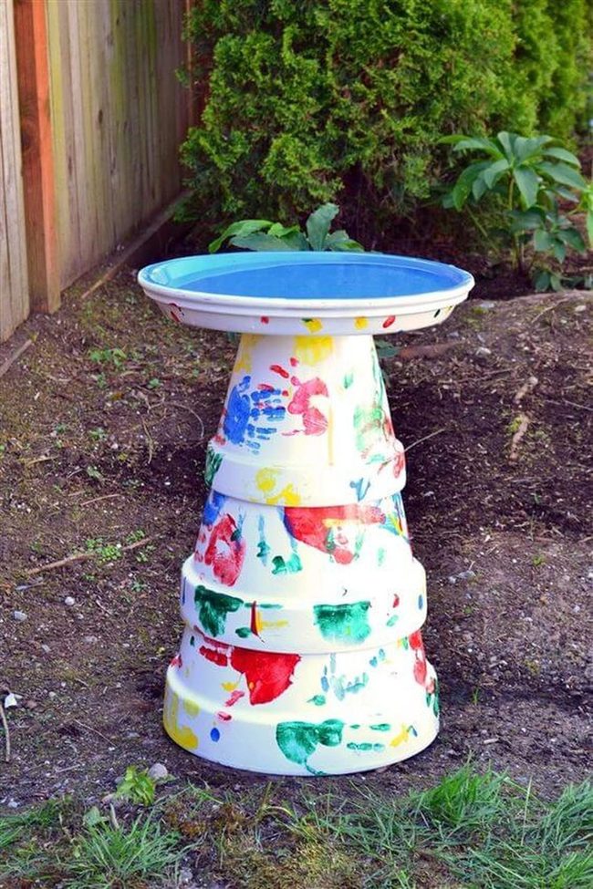Stacked Terracotta Bird Water Feature