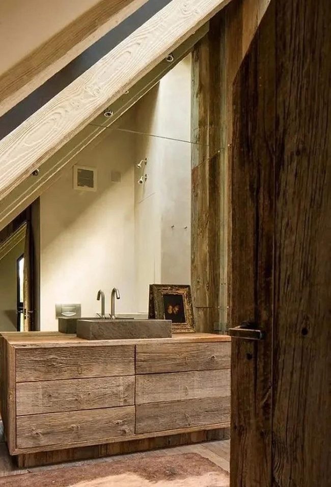 Wooden Vanity Meets Stone Sink
