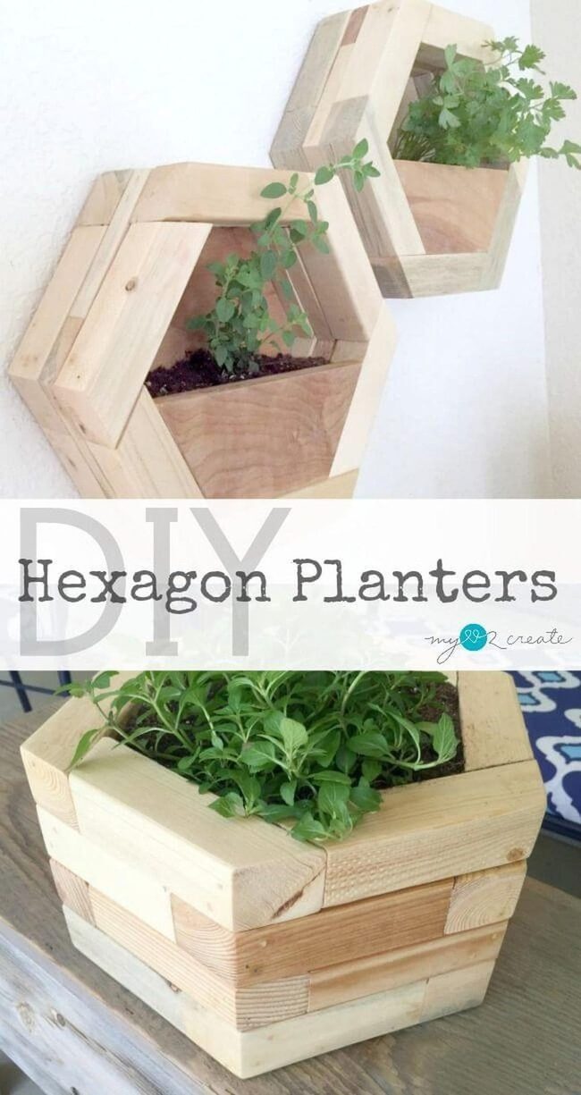 Geometric Wood Hexagon Planters