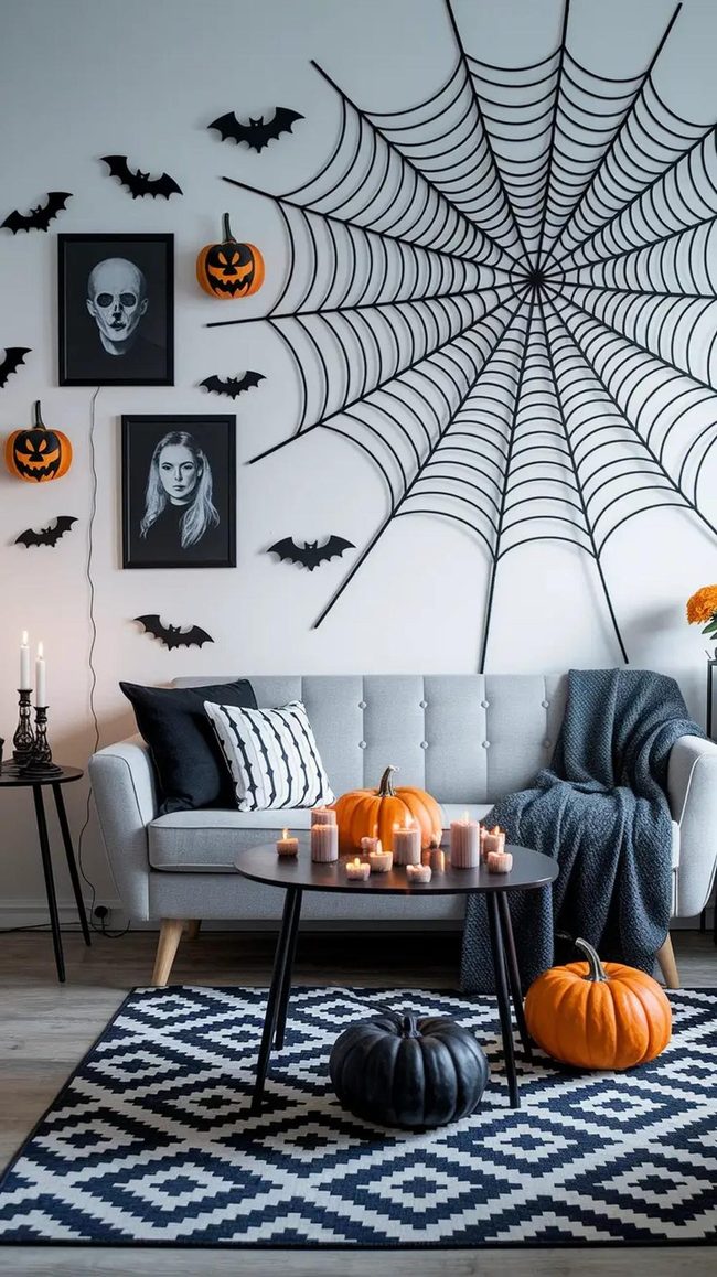 Black Yarn Webs Transform Halloween Spaces