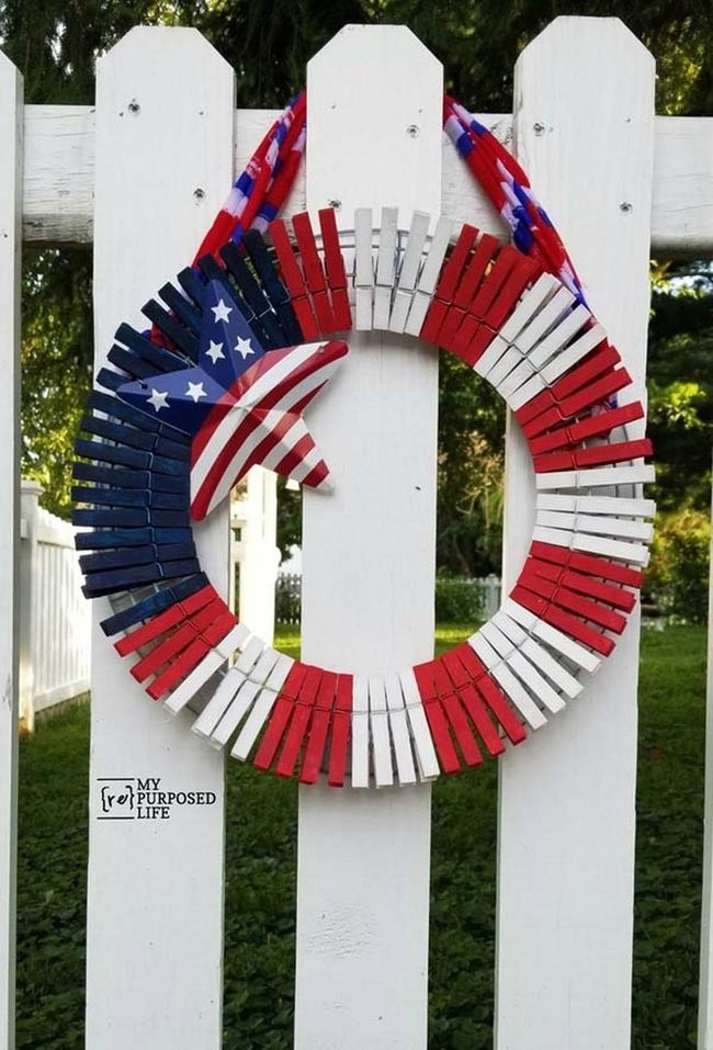 Wooden Clothespin Flag Wreath