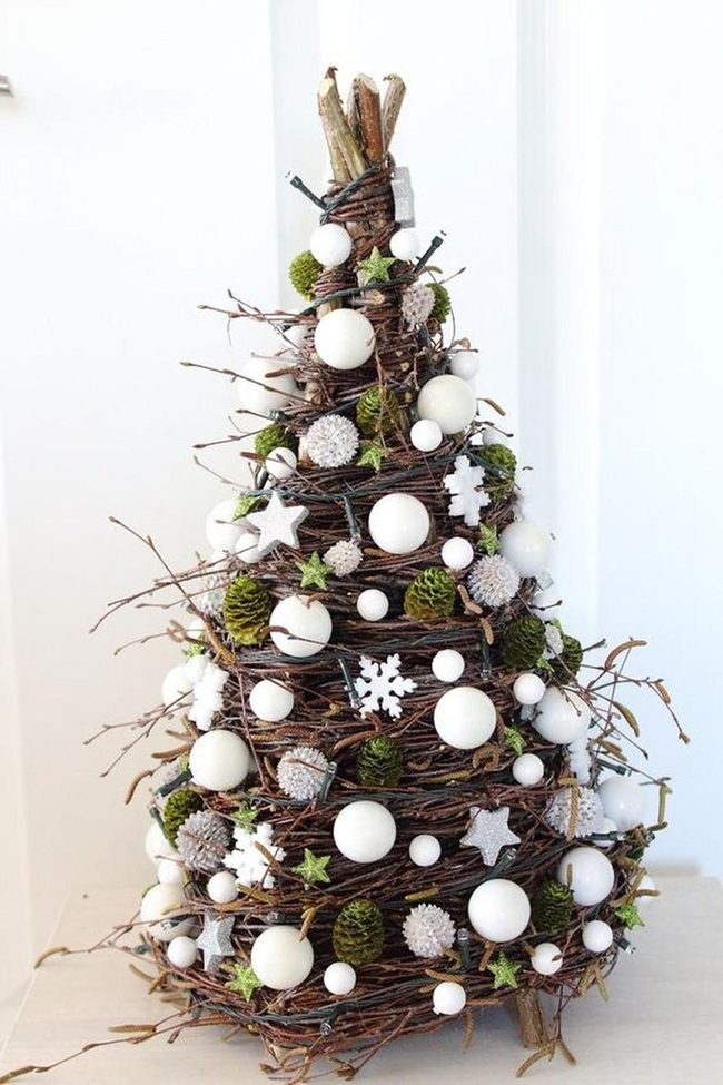 Natural Branch Tree With White Ornaments