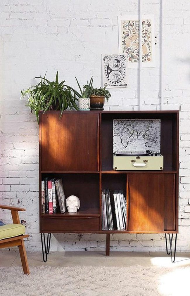 Dark Wood Shelving With Greenery