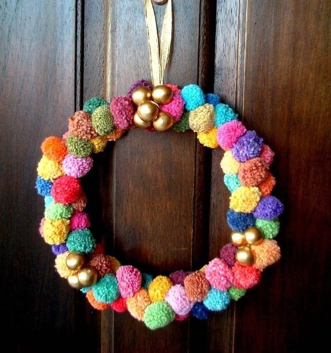 Colorful Pom-Pom Door Wreath