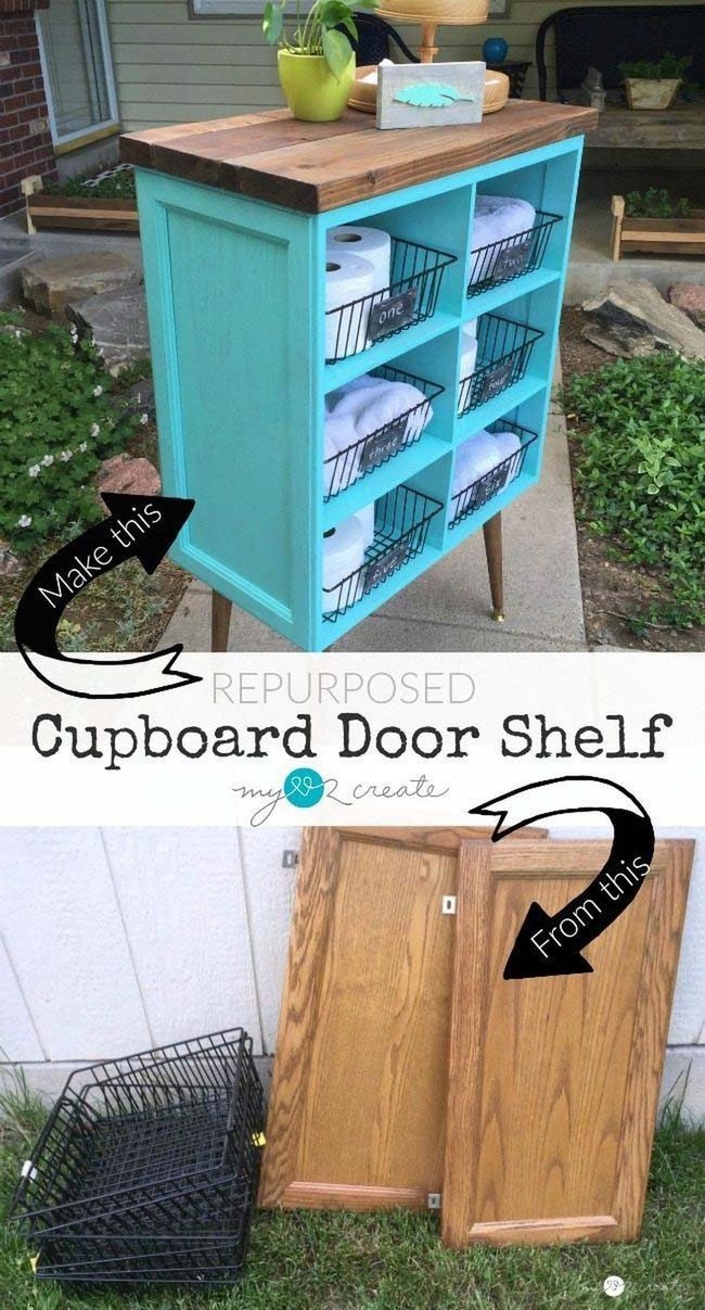 Repurposed Cabinet Doors Turned Shelves