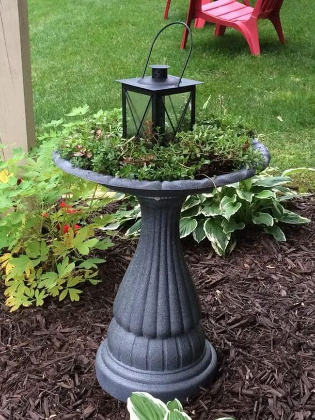 Garden Birdbath With Overhead Lantern