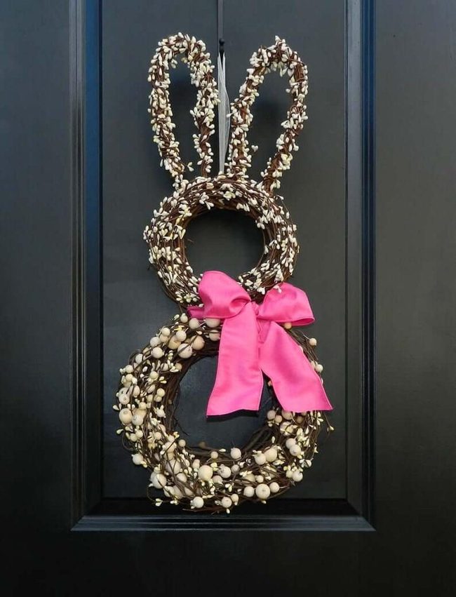 White Bunny Pink Berry Wreath