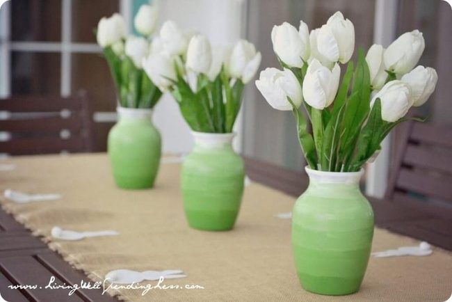 White-To-Green Ombre Vases