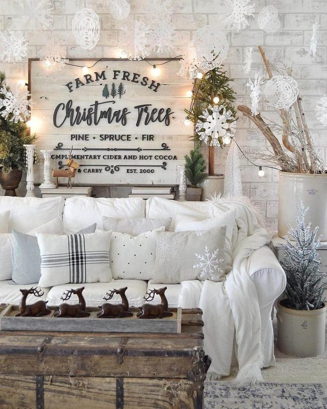 Floating White Paper Snowflakes