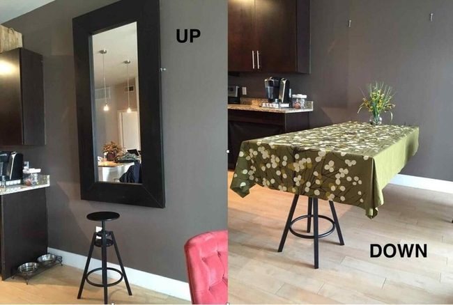 Flip-Down Mirror Dining Table