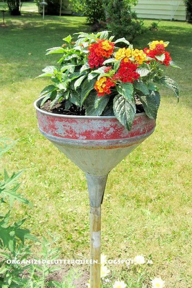 Weathered Metal Funnel Planter