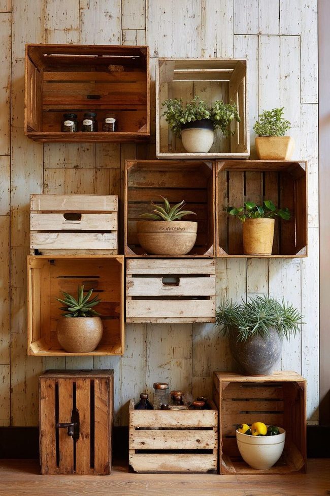 Wooden Crate Wall Organization System