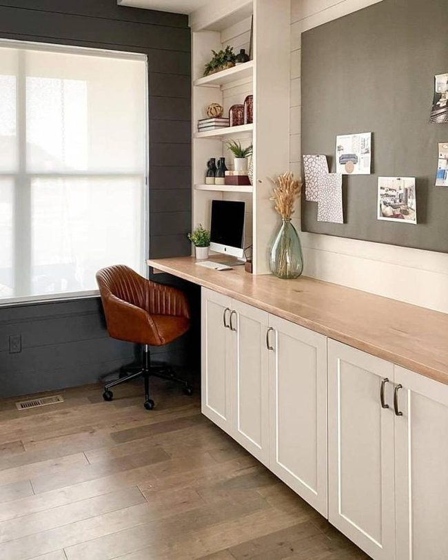 White Desk Stretches Full Wall Length
