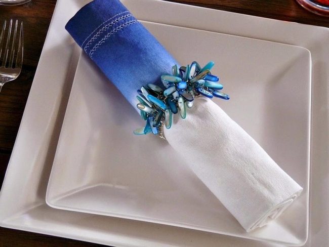 Blue Napkins, Beaded Sophistication