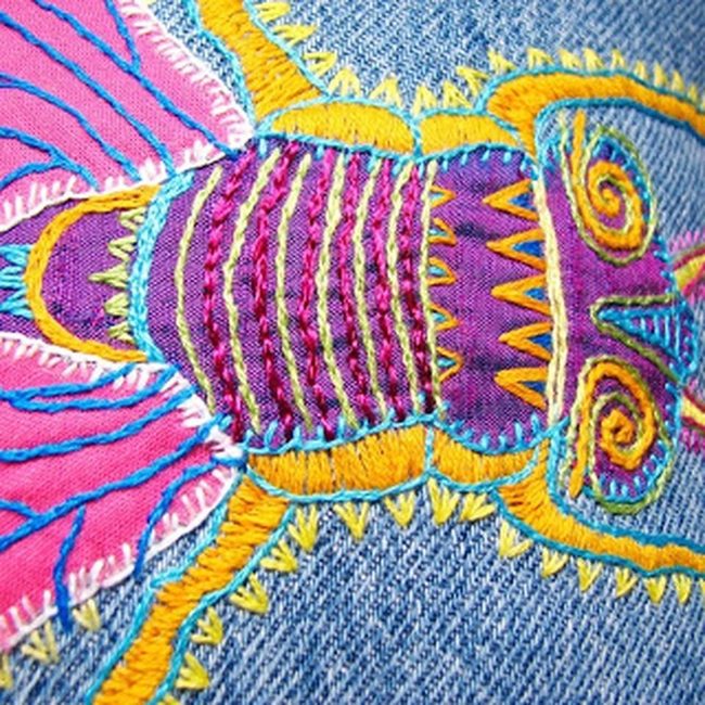 Embroidered Fish Bursting Colors
