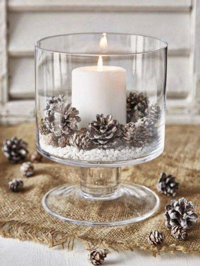 Stone-Grounded Candle With Pinecones