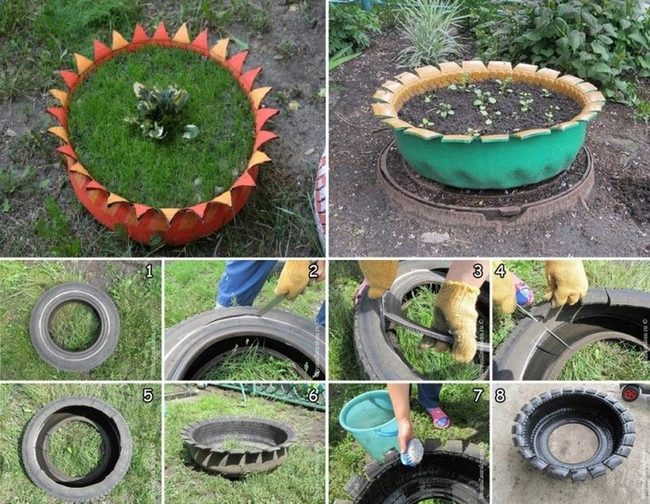 Orange Tire Planters Garden