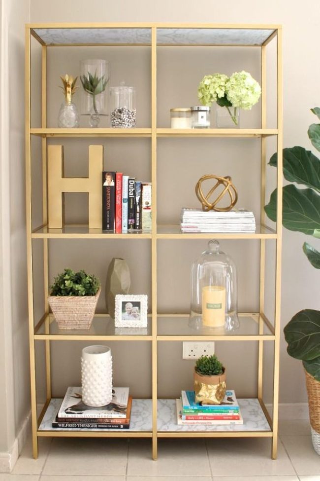 Golden Brass Frame Glass Shelves