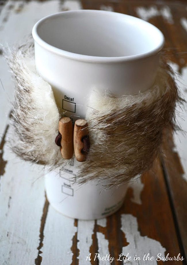 Cream And Brown Fabric Mug Sleeve