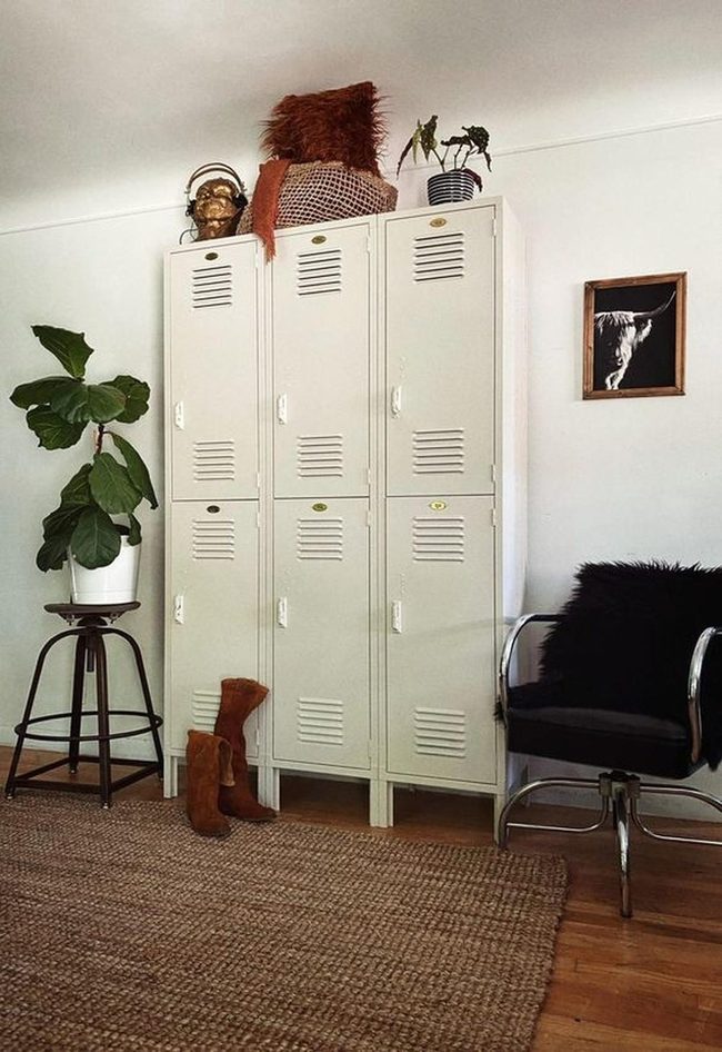 White Lockers, Green Plants, Industrial Warmth