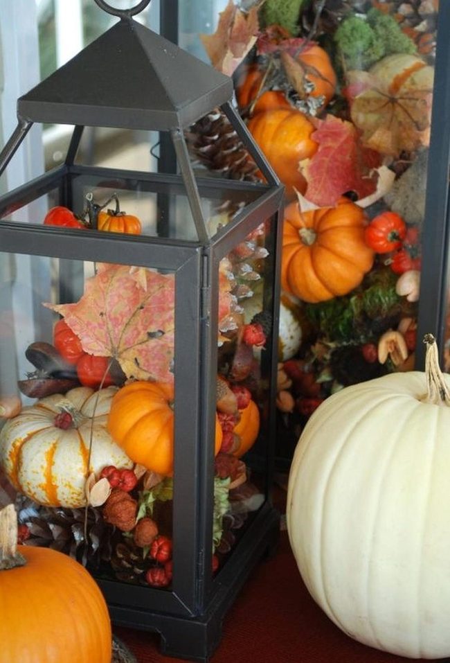 Autumn Metal Lanterns With Pumpkins