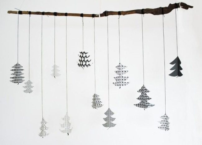 Black Paper Trees Minimal Wooden Mobile
