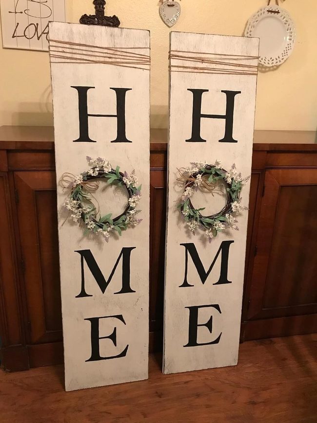 White Wood Wreath Home Sign