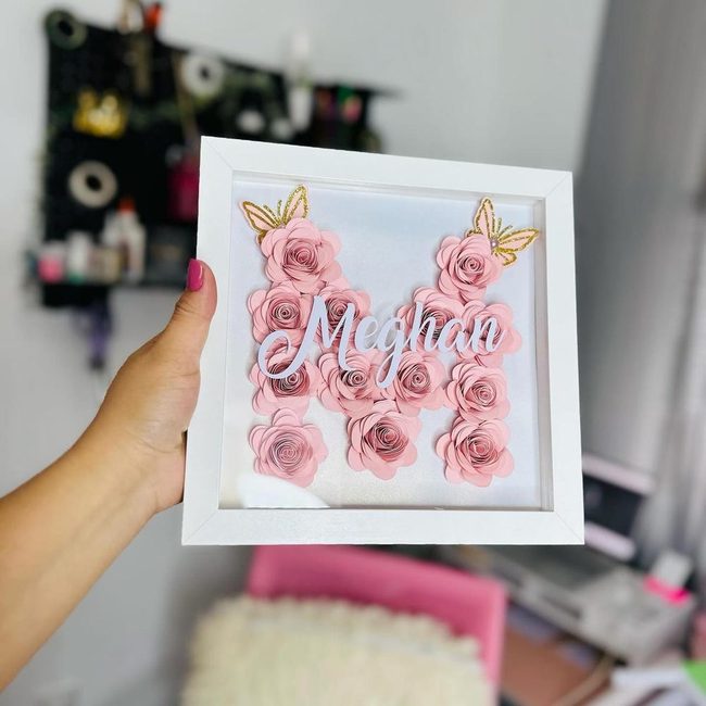 Pink Roses Golden Butterflies