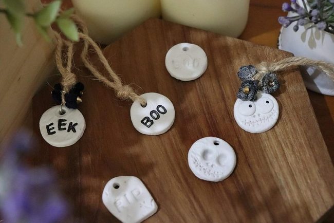 White Labels On Wooden Halloween
