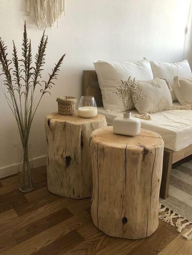 Wood Stump Tables, Earth Tones