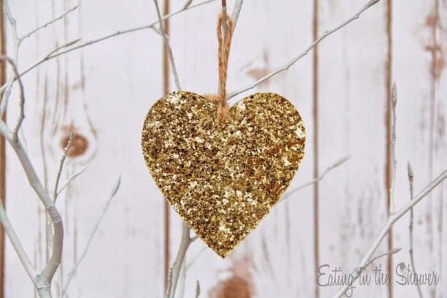 Glittered Heart Ornaments Sparkle