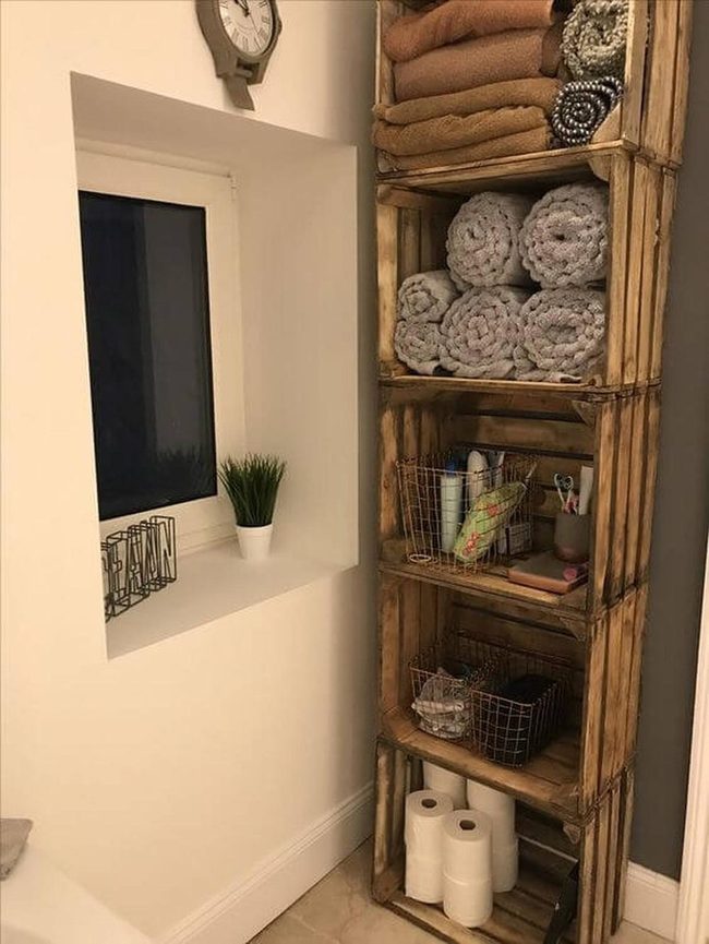 Wooden Crate Bathroom Storage
