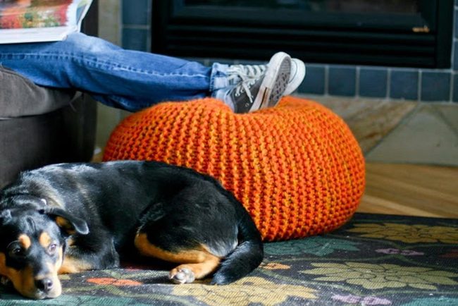 Warm Wood And Orange Poufs