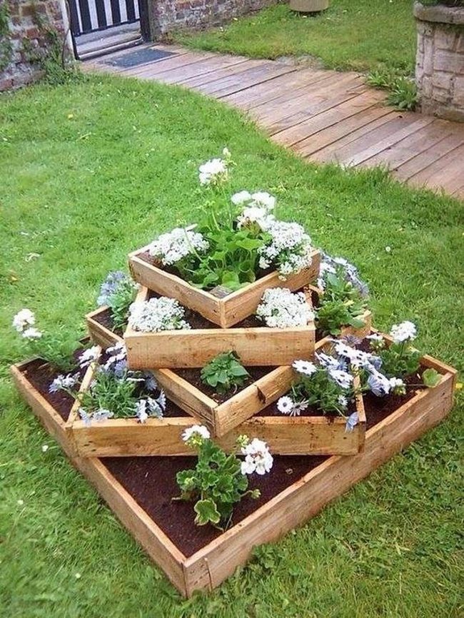 Angled Wood Boxes Overflowing Blooms