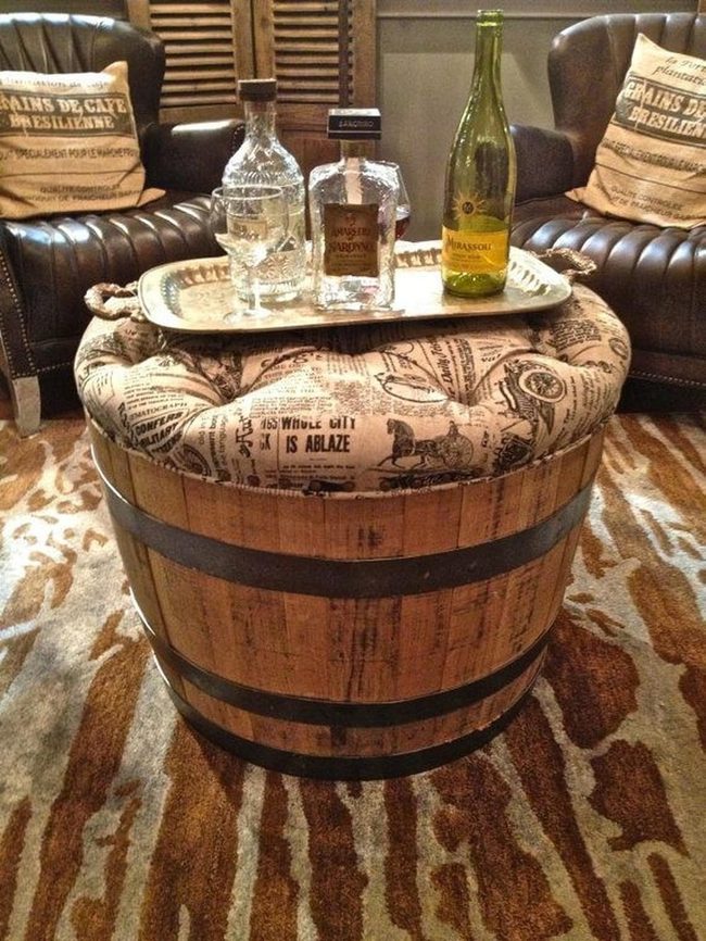 Wine Barrel Ottoman Table