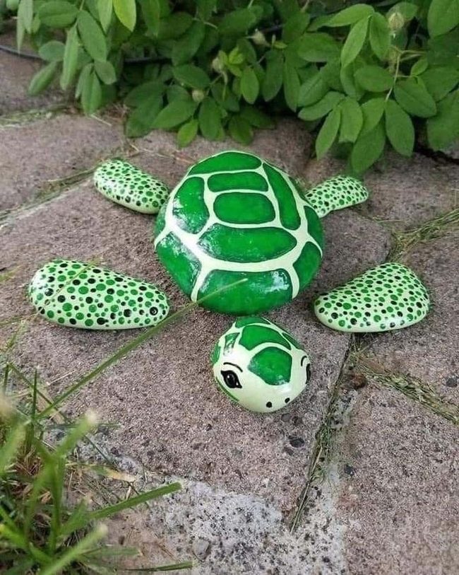 Green Painted Turtle Stones