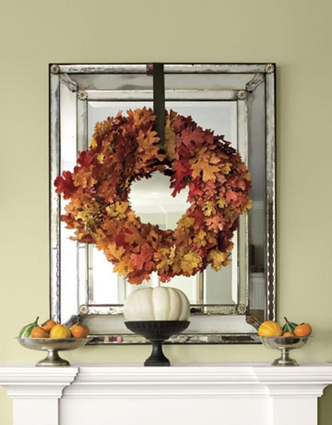 Soft Green Wall, Fiery Leaf Wreath
