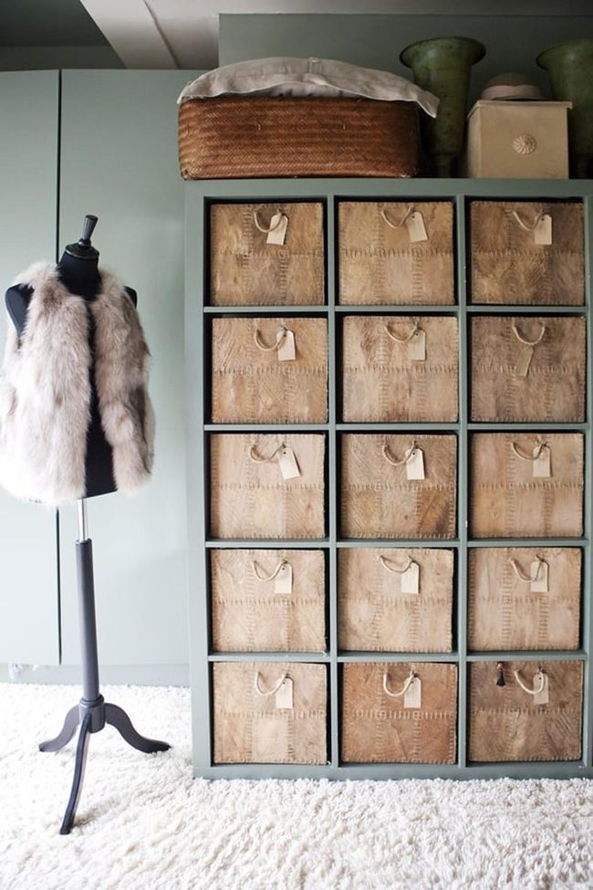 Brown Leather Cubbies Storage