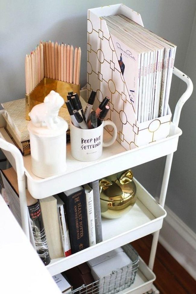 White Cart With Gold Accents Storage
